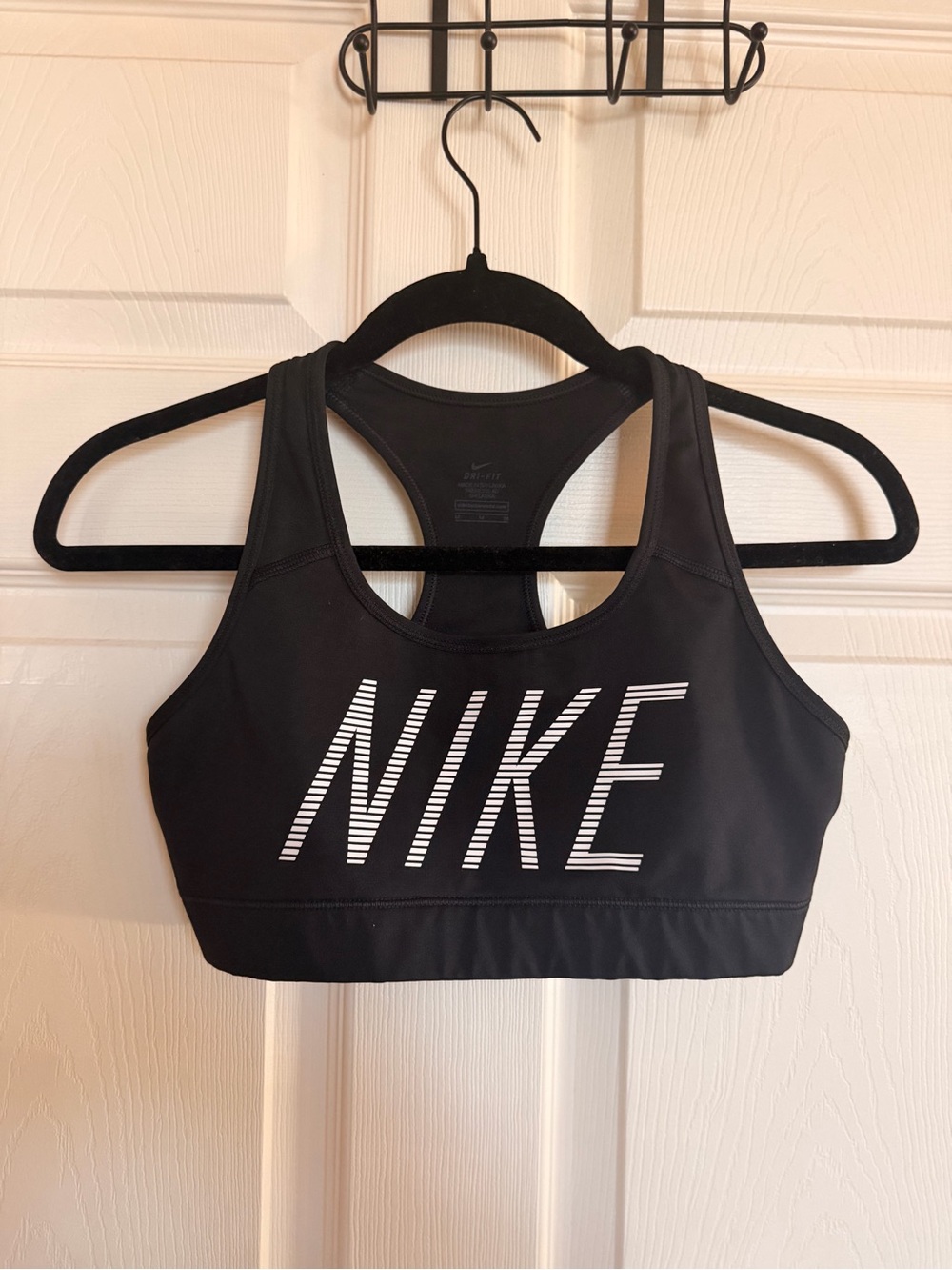 Nike Black Crop Sports Bra with White Logo